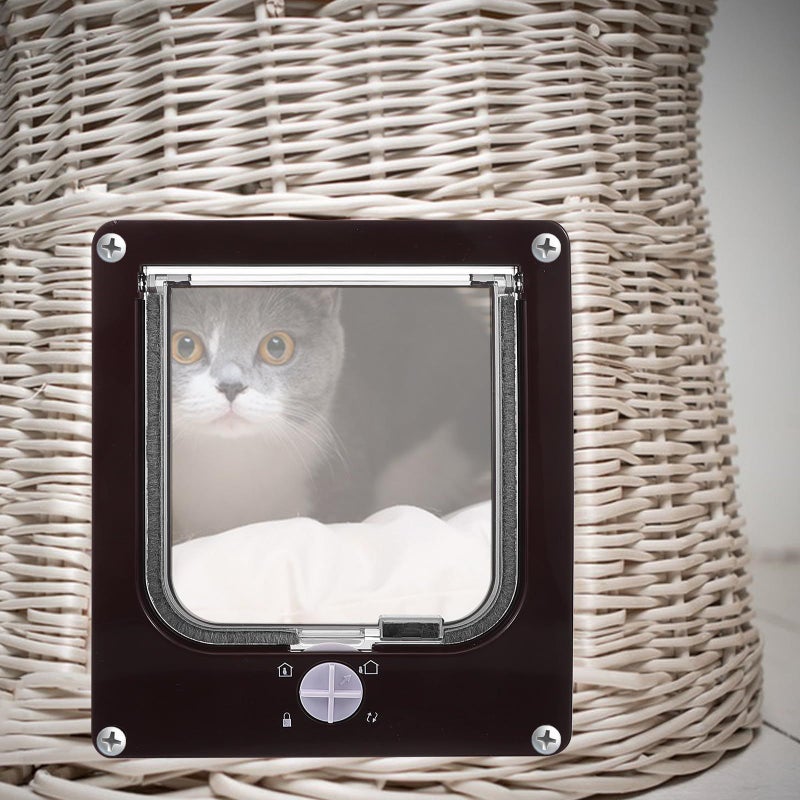 Direction Control Cat Flap Pet Door Heavy Duty Brown M Size Wall Mounted Swing for Indoor Outdoor - Image 4