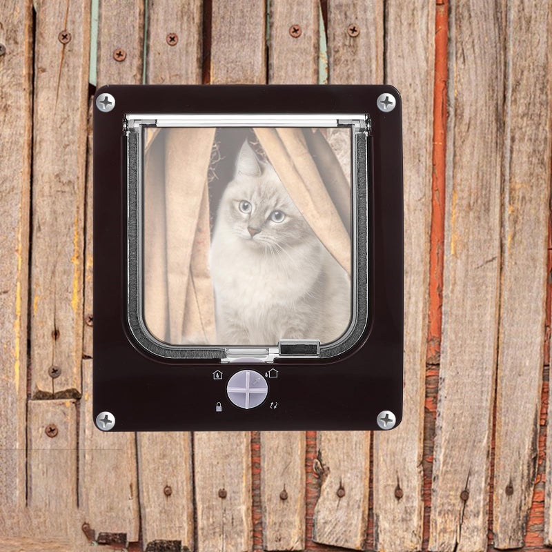 Direction Control Cat Flap Pet Door Heavy Duty Brown M Size Wall Mounted Swing for Indoor Outdoor - Image 5