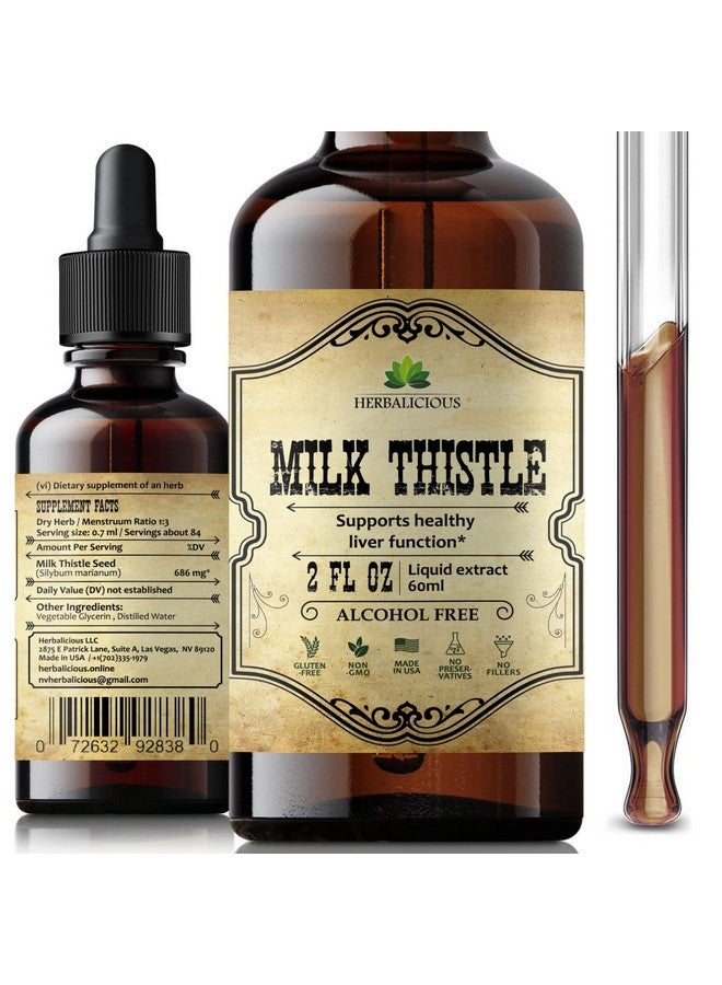 HERBALICIOUS Milk Thistle Extract Allnatural Cleanse And Detox Supplement For Liver Support Immune System Boost And Skin Health Silymarin Nutritional Supplement 2 Fl Oz - Image 1