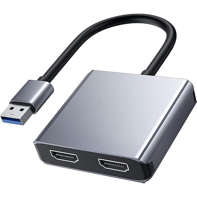 rayihni USB TO DUAL HDMI ADAPTER, USB 3.0 TO DUAL HDMI CONVERTER 2K VIDEO AUDIO MULTI MONITOR, HDMI TO USB ADAPTER SUPPORT WINDOWS/MAC OS/CHROME OS,ETC - Image 1