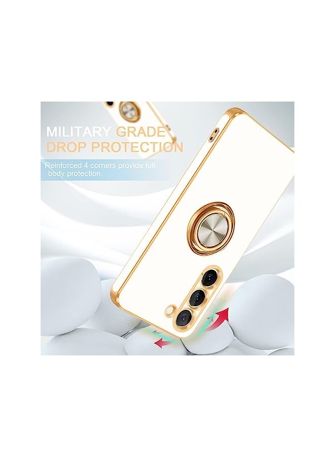YoYoTech Compatible for Galaxy S23 Case 6.1 Inch (2023) Luxury Silicone TPU Shockproof Ring Holder Kickstand Slim Plated Phone Case Cover (White) - Image 2