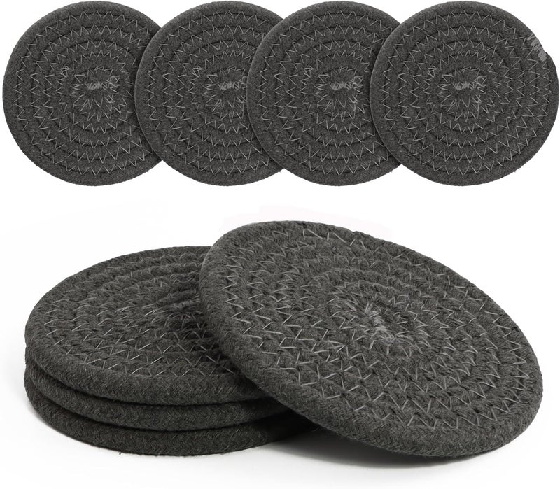 krastmon Coasters Set of 4 for Drinks, Cotton Woven 4 Colors Absorbent Boho Coasters for Home Decor Cups - Hot or Cold Drink Thickened (Dark Gray) - Image 1