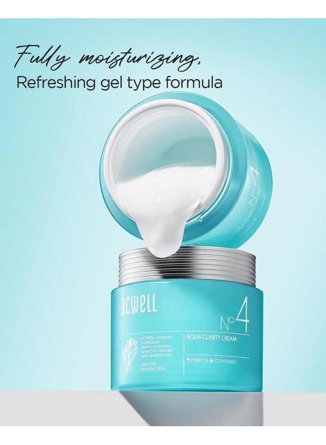 Aqua Clinity Cream - 24Hr Soothing Moisturizer For Face, Ideal For Sensitive Skin - Non-Sticky, Refreshing Gel, Intensive Hydrating For Day And Night Skincare, 1.69 Oz.