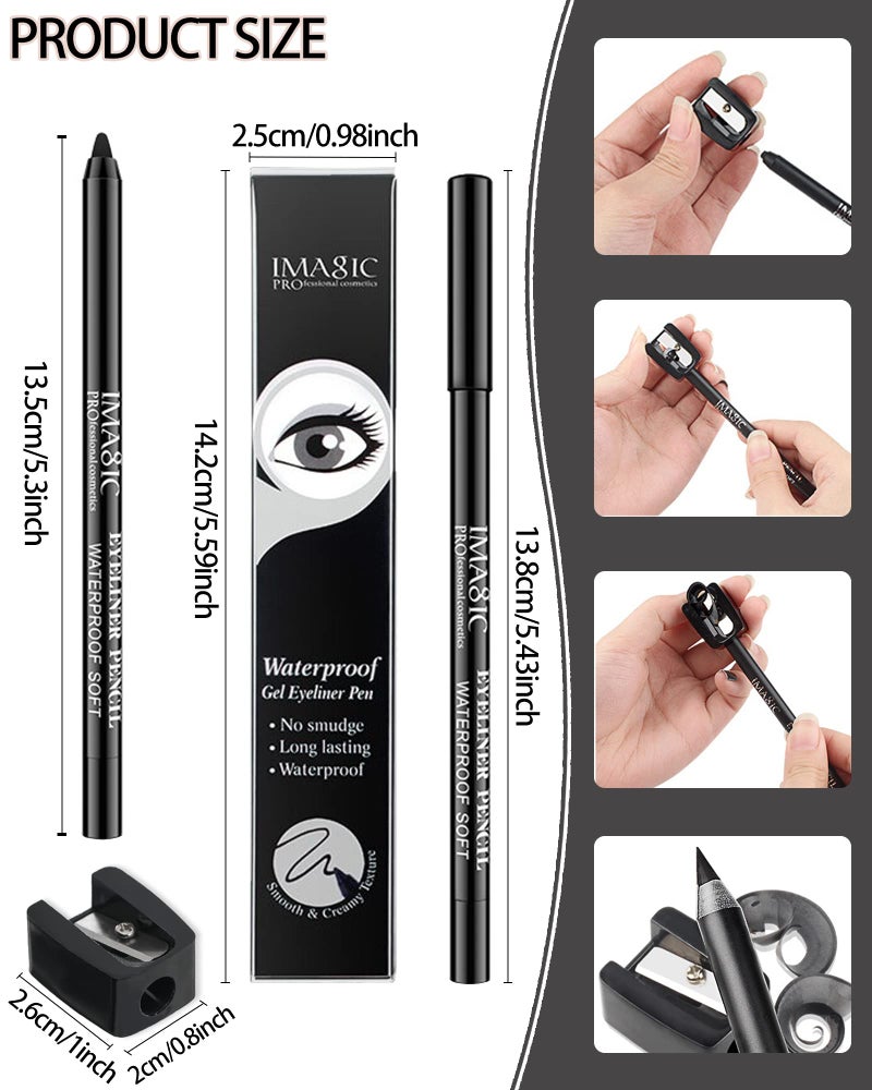 LYSdefeu 2Pcs Black Waterproof Smudge-proof Gel Eyeliner Pencil with Sharpener, Fade-Proof Eye Liner Pencil Smooth Water Line Pen,Thanksgiving Cat Eye/Smoky Eye Makeup Pen for Girls Mature Older Women - Image 3