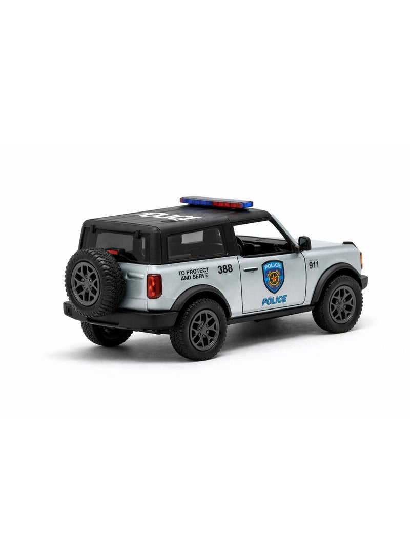 Kinsmart 1:34 Scale 2022 Ford Bronco Police/Firefighter edition Diecast Model Car – Opening Doors & Pull Back Action-Silver - Image 4