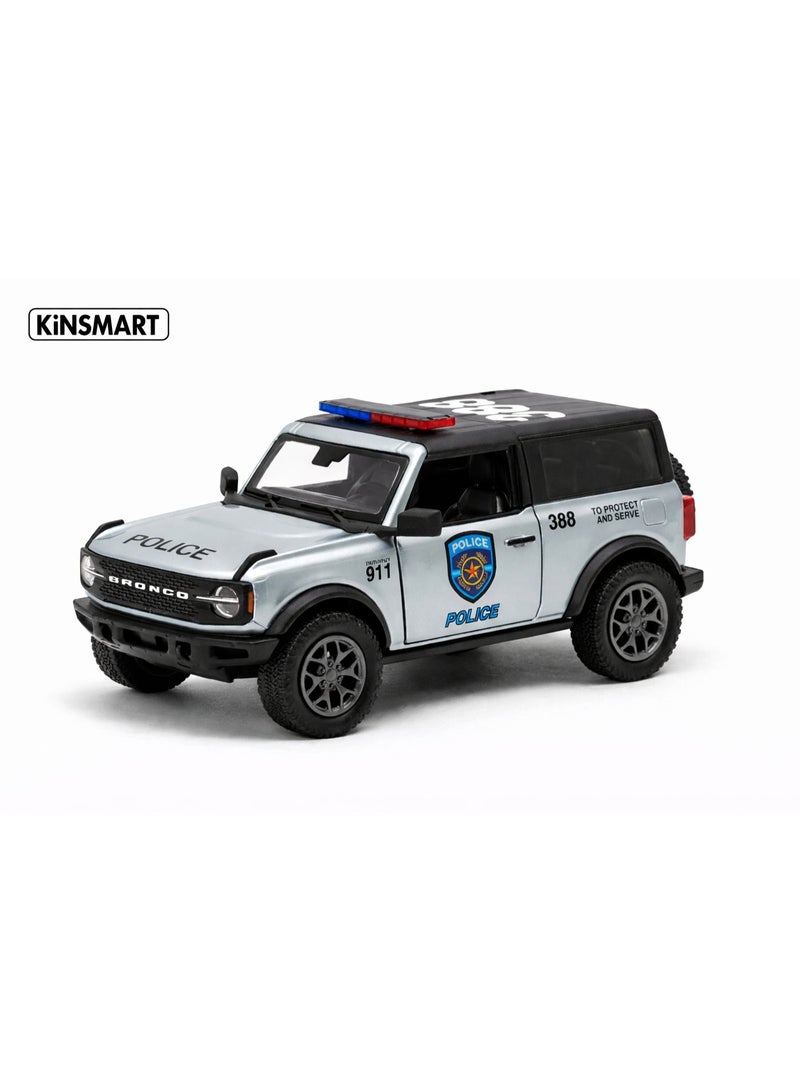 Kinsmart 1:34 Scale 2022 Ford Bronco Police/Firefighter edition Diecast Model Car – Opening Doors & Pull Back Action-Silver - Image 1