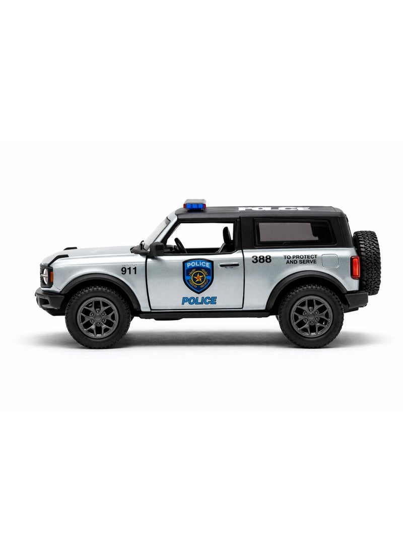 Kinsmart 1:34 Scale 2022 Ford Bronco Police/Firefighter edition Diecast Model Car – Opening Doors & Pull Back Action-Silver - Image 2