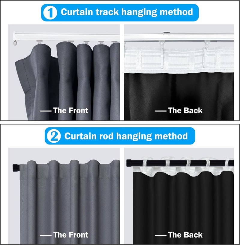 MaKefeile Room Divider Curtains Total Blackout Privacy Curtain Panel Room Thermal Insulated Noise Reduction Curtain for Bedroom Window Living Room Ceiling Track Curtain W 10 ft × H 9ft Dark-Grey. - Image 2