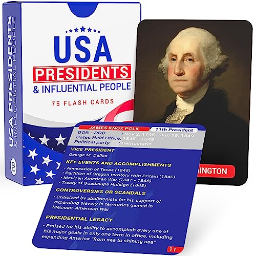 Briston United States History Flash Cards – 75 US American Presidents & Influential People – AP Learning Resource for Studying, Government Teaching Aid Tool, Social Studies Civics Reference – Classroom & Home - Image 1