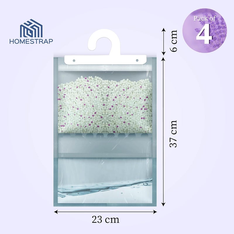 Homestrap 4 Pcs x 400 Gram Moisture Absorber Hanging Pouch with LongLasting Lavender FragranceTraps Moisture for Wardrobe and ClosetLavenderHanging Pouch - Image 2