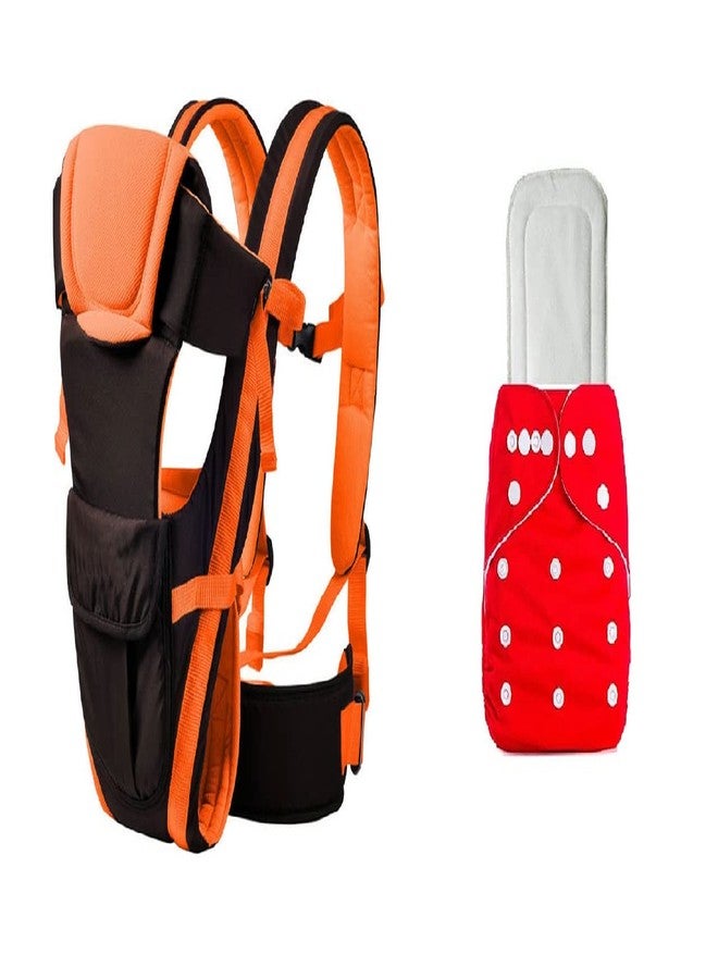 Antil's Black Orange Baby Carrier Bag & Washable/Reusable Baby Diaper with 5 Layer Insert White Combo