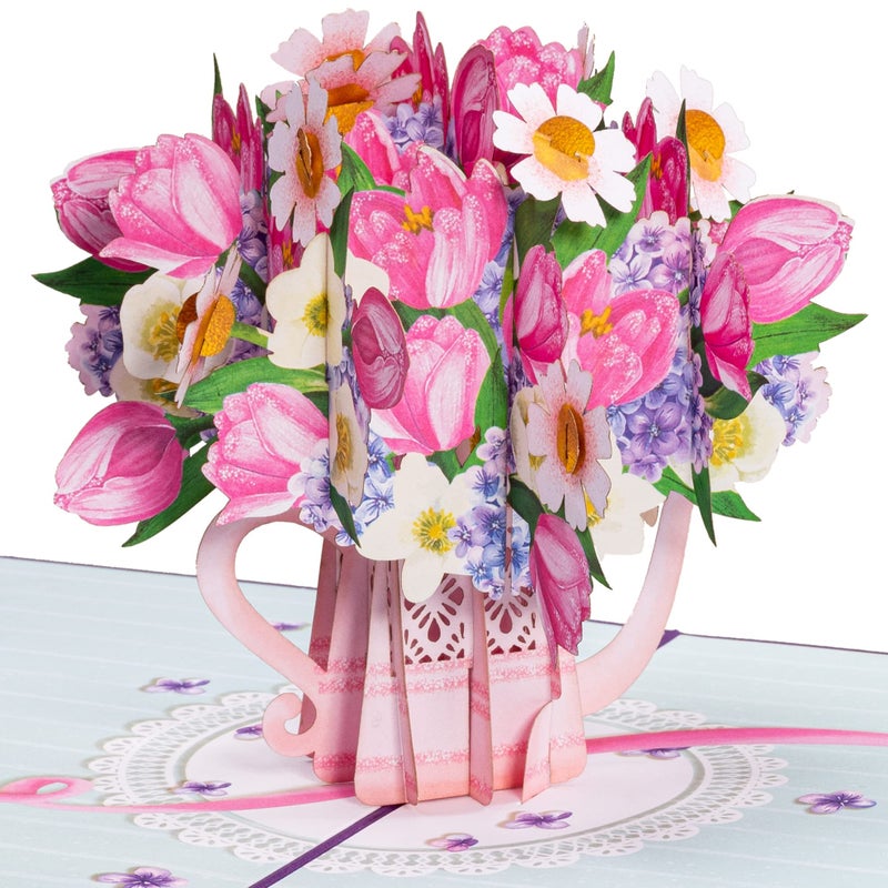 Paper Love Flower Watering Can 3D Pop Up Card For All Occasion Birthday Graduation Wedding Mothers Day Valentines Day Thank You Get Well or Just Because 5 x 7 Cover Includes Envelope - Image 2