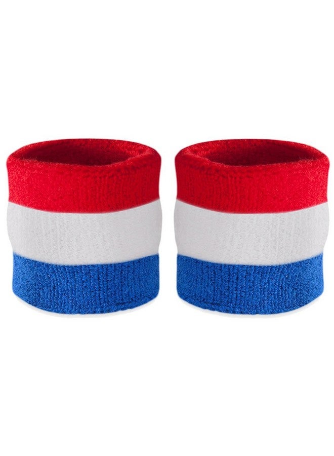 Suddora Striped Wristbands Wrist Sweatbands For Men & Women Moisturewicking Thick Cotton Bands For Working Out Gymnastics Basketball Tennis Football 4Inch Patriotic Bands For Costume Pair - Image 1