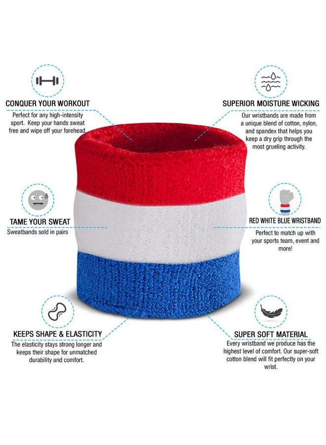 Suddora Striped Wristbands Wrist Sweatbands For Men & Women Moisturewicking Thick Cotton Bands For Working Out Gymnastics Basketball Tennis Football 4Inch Patriotic Bands For Costume Pair - Image 3