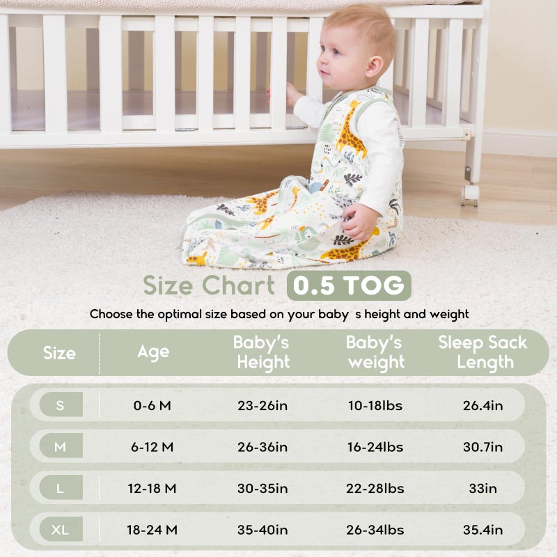 Yoofoss Baby Sleep Sack 12-18 Months 0.5 Tog Baby Wearable Blanket  100% Cotton Infant Toddler Sleeping Sack 2-Way Zipper Lightweight Sleep Sack  Giraffe - Image 4