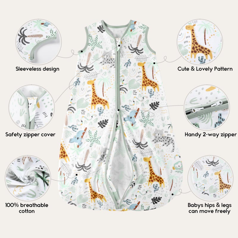 Yoofoss Baby Sleep Sack 12-18 Months 0.5 Tog Baby Wearable Blanket  100% Cotton Infant Toddler Sleeping Sack 2-Way Zipper Lightweight Sleep Sack  Giraffe - Image 5