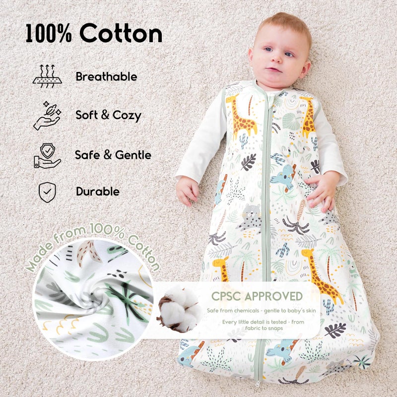 Yoofoss Baby Sleep Sack 12-18 Months 0.5 Tog Baby Wearable Blanket  100% Cotton Infant Toddler Sleeping Sack 2-Way Zipper Lightweight Sleep Sack  Giraffe - Image 2