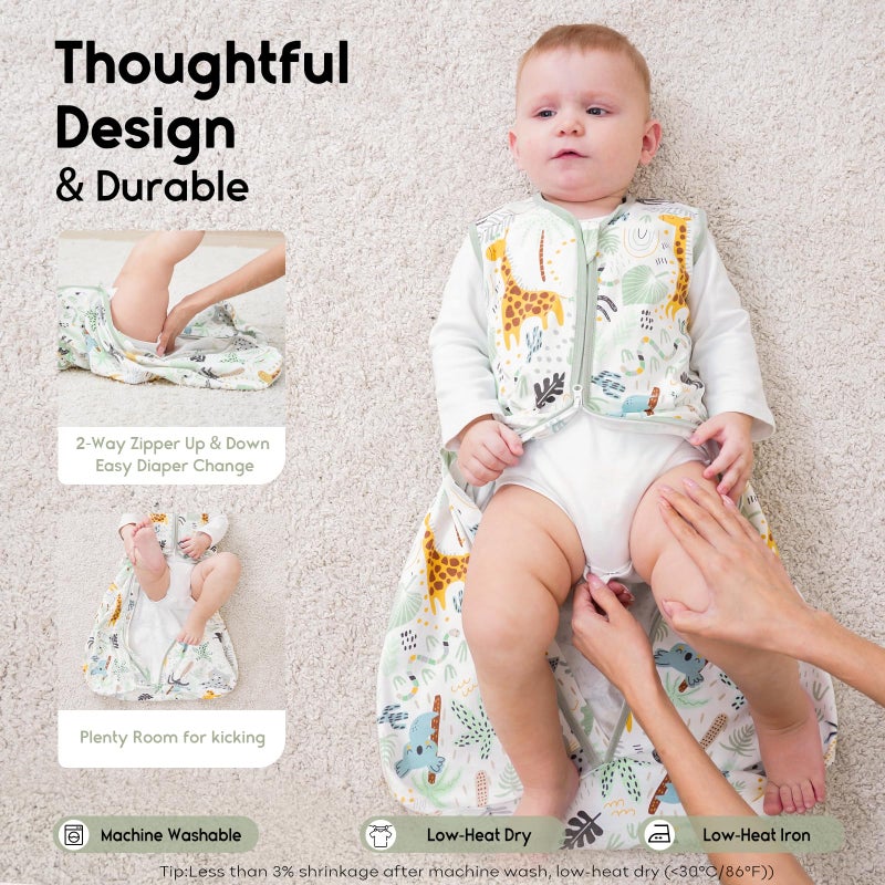 Yoofoss Baby Sleep Sack 12-18 Months 0.5 Tog Baby Wearable Blanket  100% Cotton Infant Toddler Sleeping Sack 2-Way Zipper Lightweight Sleep Sack  Giraffe - Image 3