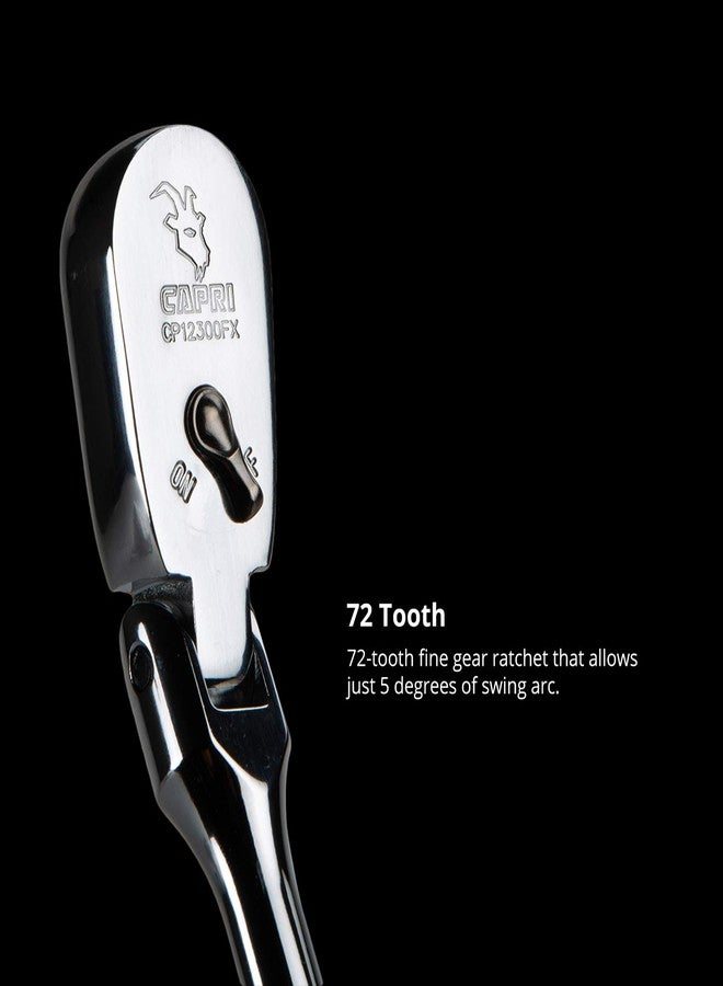 Capri Tools مفتاح ربط ذو رأس مرن منخفض الارتفاع من كابري تولز، مقاس 3/8 بوصة، 72 سنًا حقيقيًا، قوس تأرجح 5 درجات، رأس مرن 180 درجة (Cp12300Fx) - Image 4