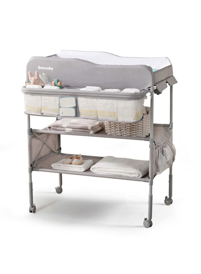 Sweeby Portable Baby Changing Table, Foldable Changing Table Dresser Changing Station for Infant, Waterproof Diaper Changing Table Pad Topper, Mobile Nursery Organizer for Newborn Essentials (Grey) - Image 1