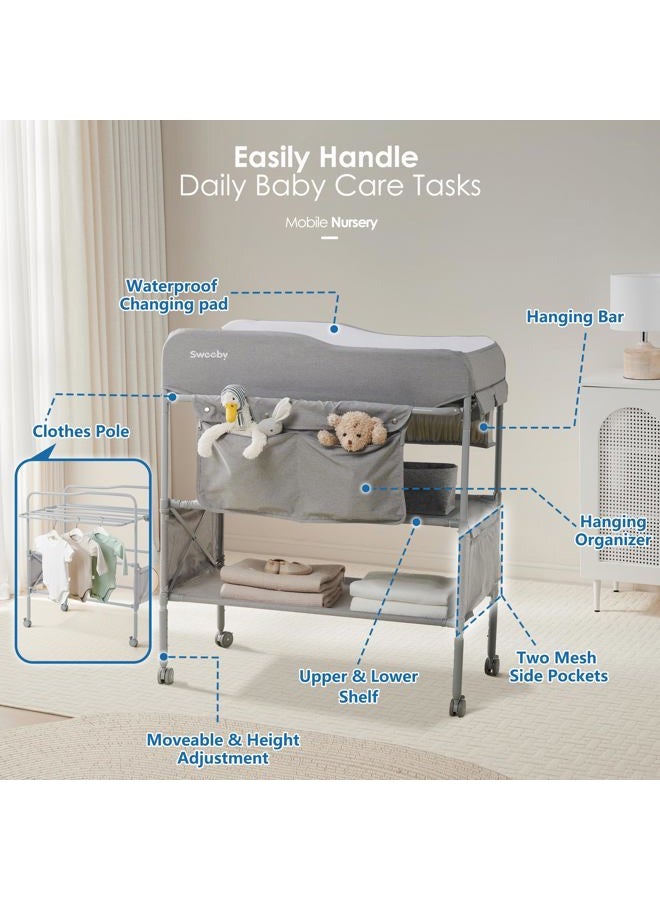 Sweeby Portable Baby Changing Table, Foldable Changing Table Dresser Changing Station for Infant, Waterproof Diaper Changing Table Pad Topper, Mobile Nursery Organizer for Newborn Essentials (Grey) - Image 3