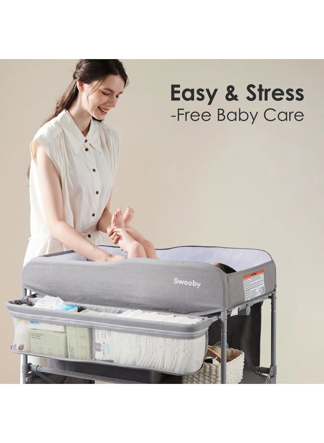Sweeby Portable Baby Changing Table, Foldable Changing Table Dresser Changing Station for Infant, Waterproof Diaper Changing Table Pad Topper, Mobile Nursery Organizer for Newborn Essentials (Grey) - Image 2