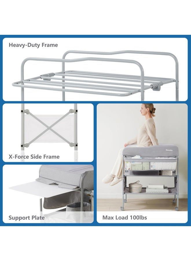 Sweeby Portable Baby Changing Table, Foldable Changing Table Dresser Changing Station for Infant, Waterproof Diaper Changing Table Pad Topper, Mobile Nursery Organizer for Newborn Essentials (Grey) - Image 5
