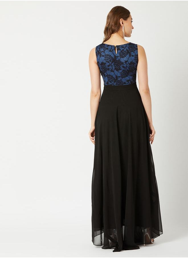 Miss Chase Floral Mesh Insert A-Line Maxi Dress by Styli  - Image 3