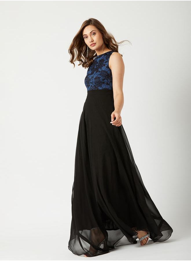 Miss Chase Floral Mesh Insert A-Line Maxi Dress by Styli  - Image 2