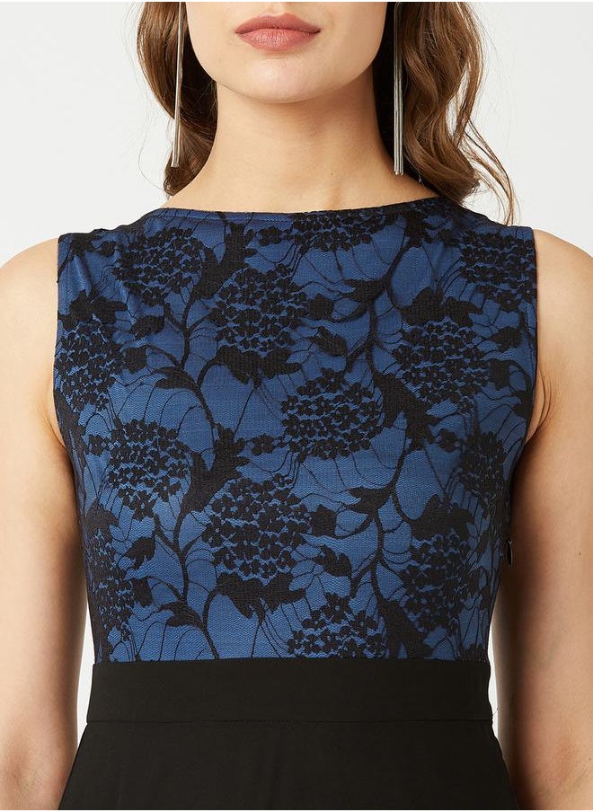 Miss Chase Floral Mesh Insert A-Line Maxi Dress by Styli  - Image 4