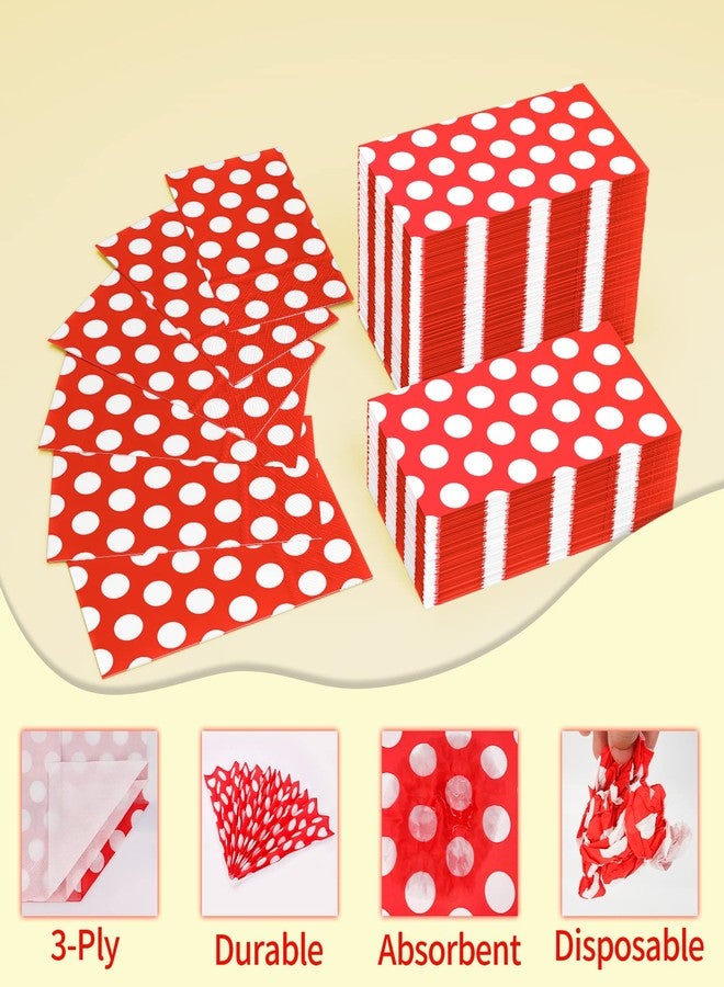 DYLIVeS 100 Pack Red and White Polka Dots Guest Towel Napkins, Red Disposable Dinner Napkins Easter Paper Hand Towels Picnic Napkins for Wedding Baby Shower Birthday Graduation Party Supply, 3-Ply - Image 3