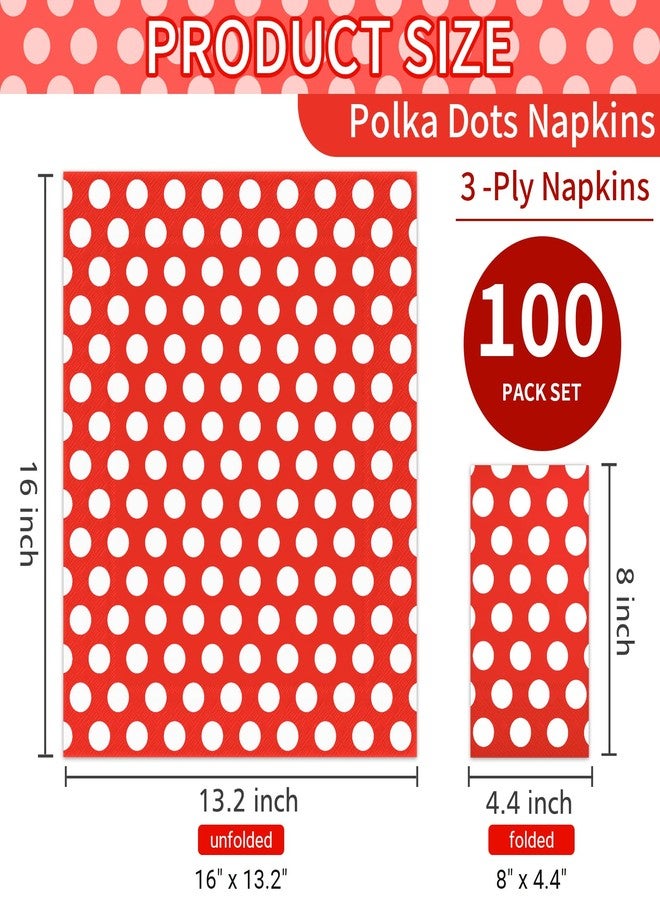 DYLIVeS 100 Pack Red and White Polka Dots Guest Towel Napkins, Red Disposable Dinner Napkins Easter Paper Hand Towels Picnic Napkins for Wedding Baby Shower Birthday Graduation Party Supply, 3-Ply - Image 2