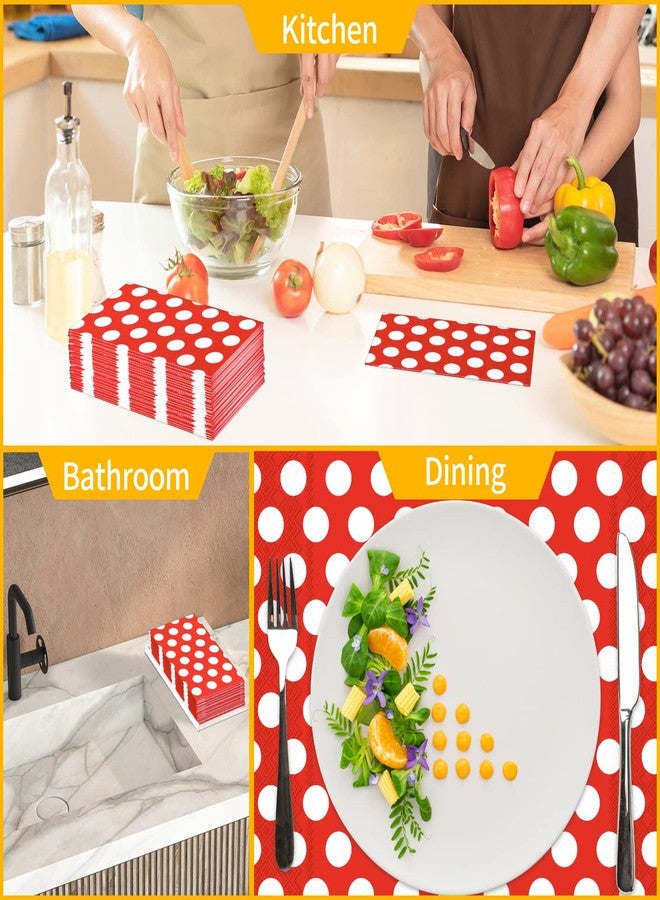 DYLIVeS 100 Pack Red and White Polka Dots Guest Towel Napkins, Red Disposable Dinner Napkins Easter Paper Hand Towels Picnic Napkins for Wedding Baby Shower Birthday Graduation Party Supply, 3-Ply - Image 4