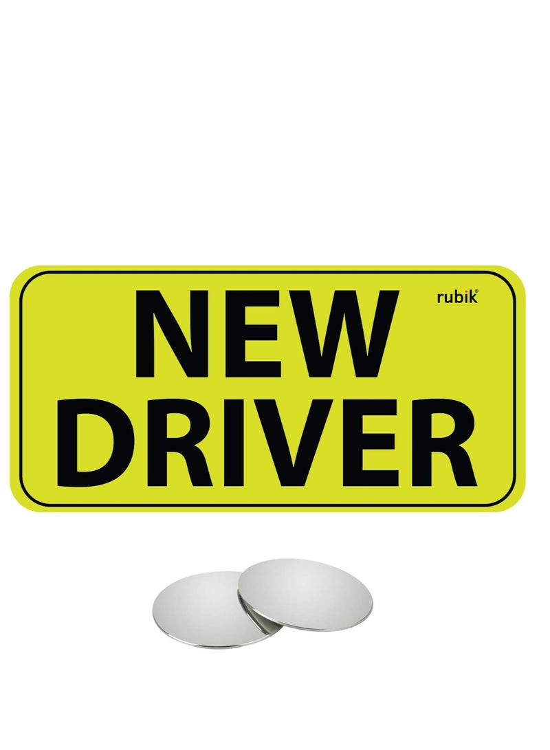 Rubik ملصق سيارة للسائق الجديد من الفينيل، نص كبير، ملصق تحذيري عاكس للغاية مع مرآة النقطة العمياء لسائقي السيارات الرياضية متعددة الاستخدامات والشاحنات الجديدة المبتدئين (كبير جدًا 11 × 23 سم) - Image 1
