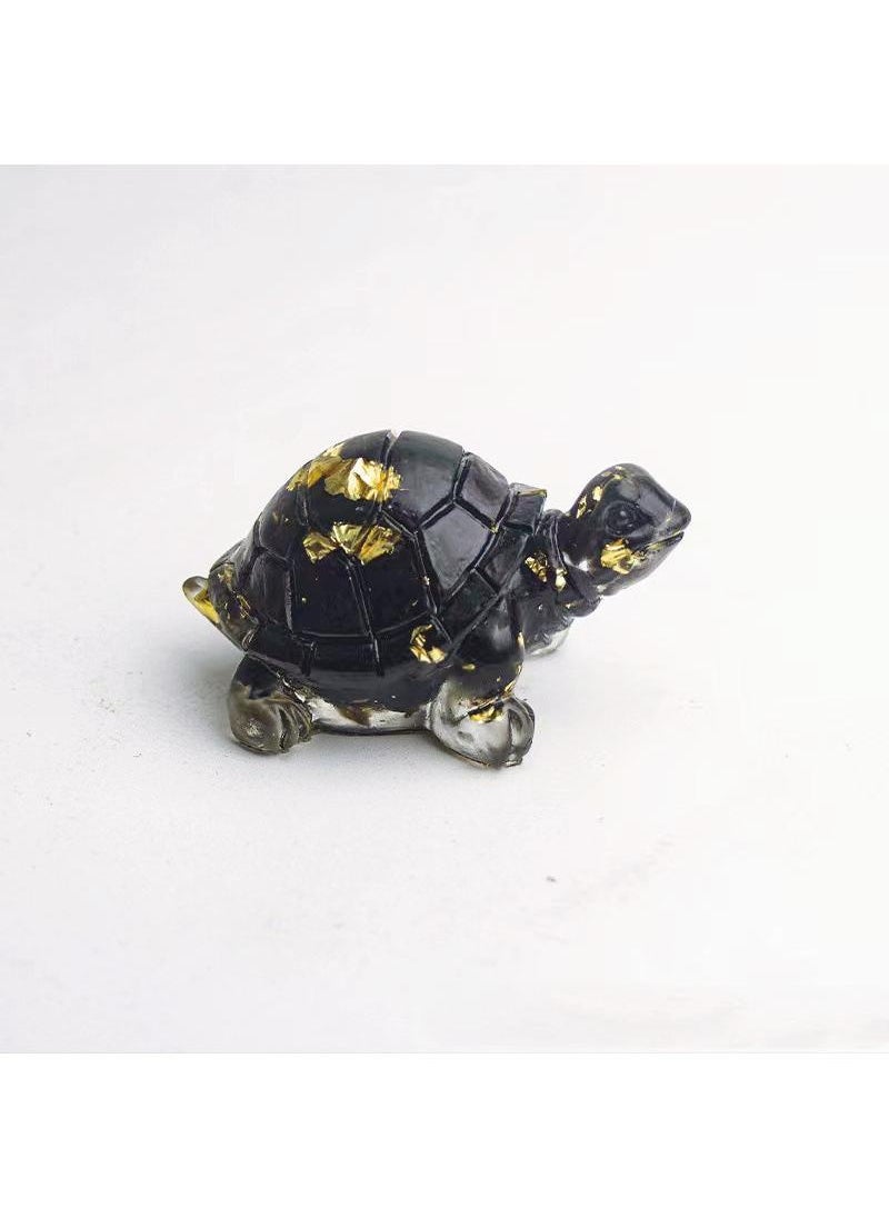 Y&D Natural Crystal Glue Dropping Stone Small Turtle Cute Animal Home Decoration-Obsidian Gold Foil5*3*2.5CM 