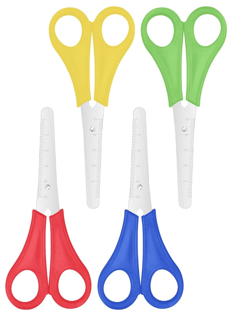 SUNSAR 4 Pcs Blunt tip Safety Scissors with cm Scale Steel Preschool Plastic Handle Handmade Scissors for Scrapbooking Art DIY Craft Teaching Favor Supplies - Image 1
