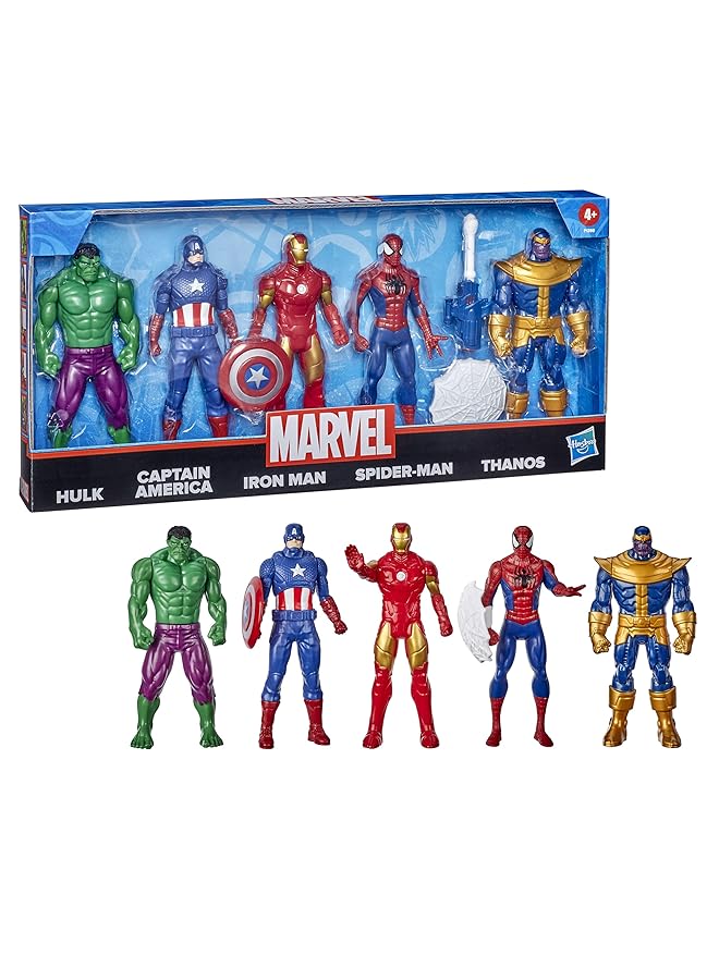 MARVEL Action Figure 5 Pack 6 Inch Figures Includes Iron Man Spider Man Captain America Hulk Thanos For Kids Ages 4 And Up - Image 3