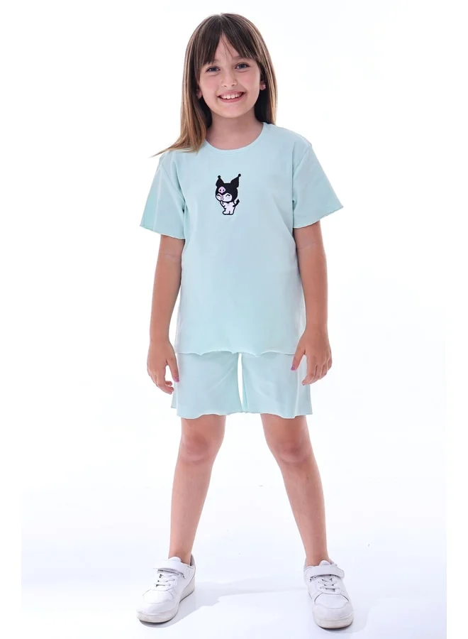 zuzunga Ribana Beybi Overlock Detailed Kuromi Embroidered Top-Bottom Set.
