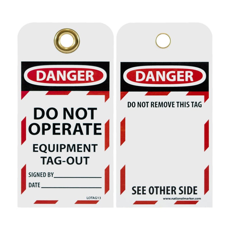 NMC LOTAG13 DANGER DO NOT OPERATE EQUIPMENT TAG-OUT Tag – [Pack of 10] 3 in. x 6 in. Vinyl 2 Side Danger Tag with White/Black Text on Red/White Base - Image 5