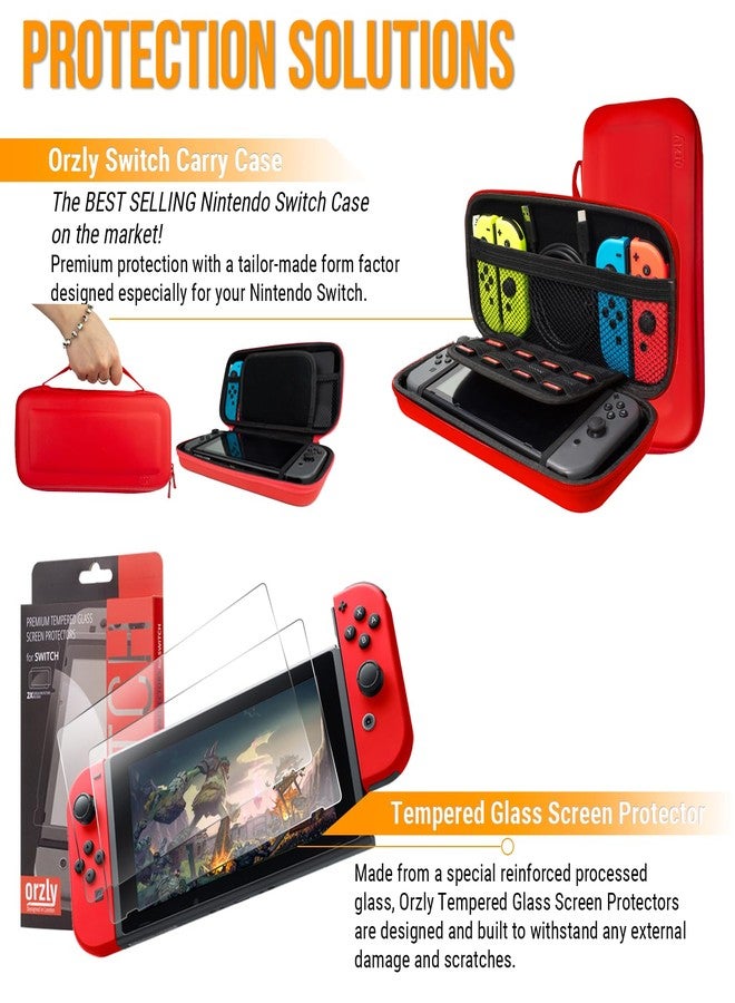Orzly Accessories Bundle Compatible with Nintendo Switch & OLED Case & Screen Protector, Joycon Grips & Racing Wheels, Controller Charge Dock, Comfort Grip Case & More - Geek Pack ColorPop - Image 4