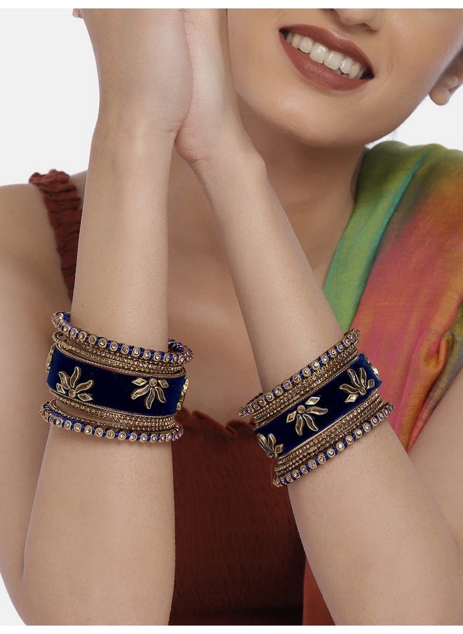 Aheli Matching Floral Velvet Silk Thread Chuda Chura Bangle Set Indian Traditional Bridal Fashion Jewelry For Women Girls (Size 2.6)  - Image 2