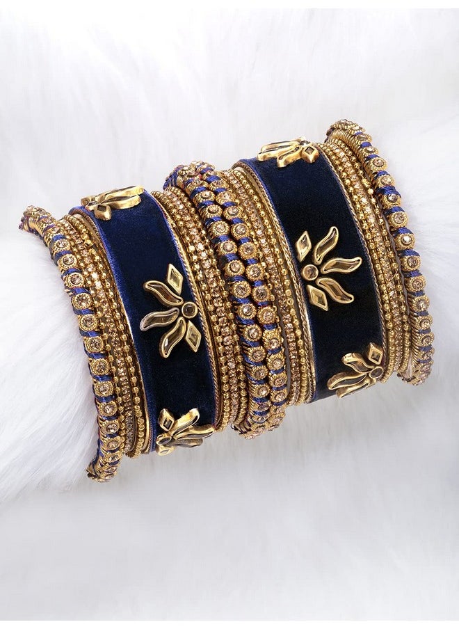 Aheli Matching Floral Velvet Silk Thread Chuda Chura Bangle Set Indian Traditional Bridal Fashion Jewelry For Women Girls (Size 2.6)  - Image 3