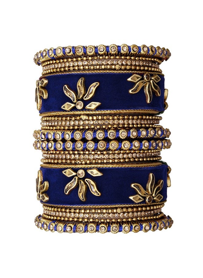 Aheli Matching Floral Velvet Silk Thread Chuda Chura Bangle Set Indian Traditional Bridal Fashion Jewelry For Women Girls (Size 2.6)  - Image 1