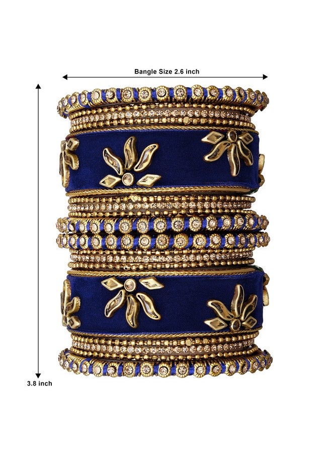 Aheli Matching Floral Velvet Silk Thread Chuda Chura Bangle Set Indian Traditional Bridal Fashion Jewelry For Women Girls (Size 2.6)  - Image 4
