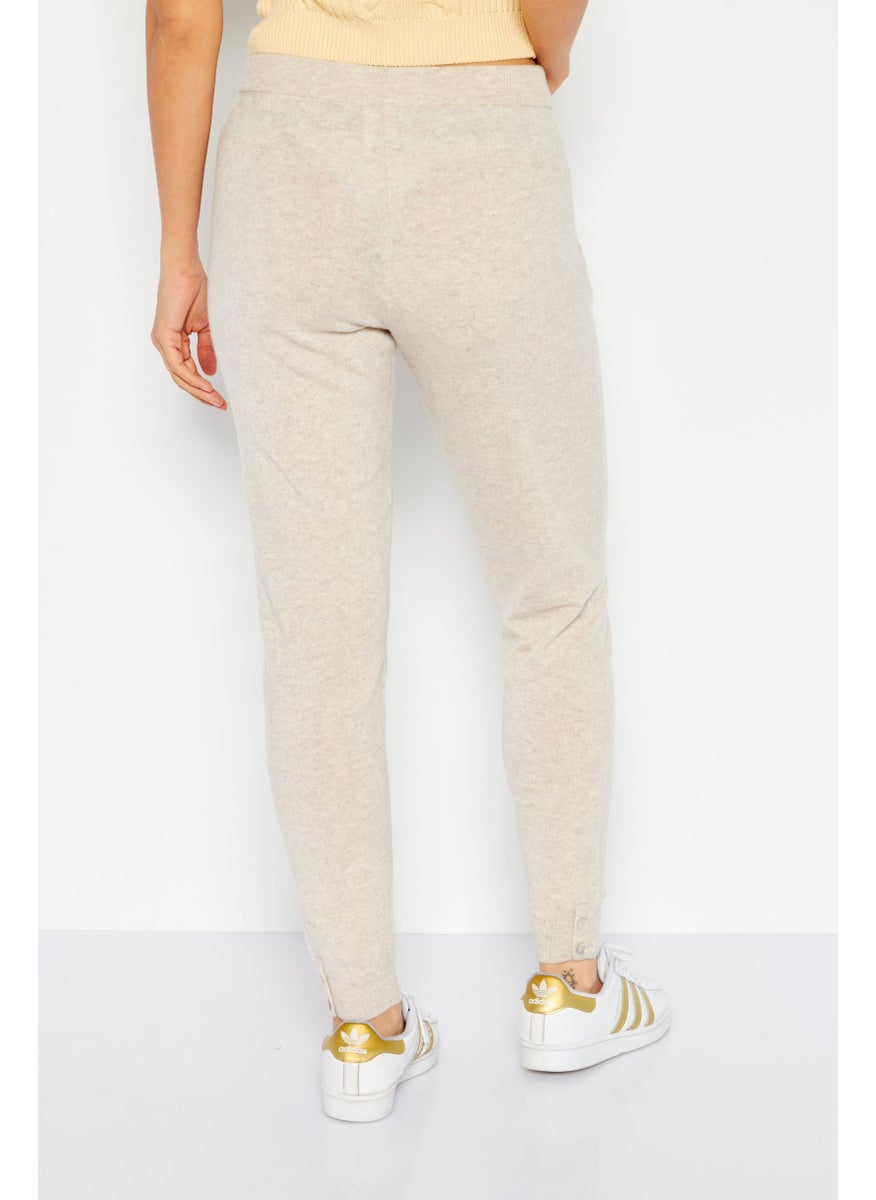 Etam Women Regular Fit Solid Pant, Beige  - Image 3