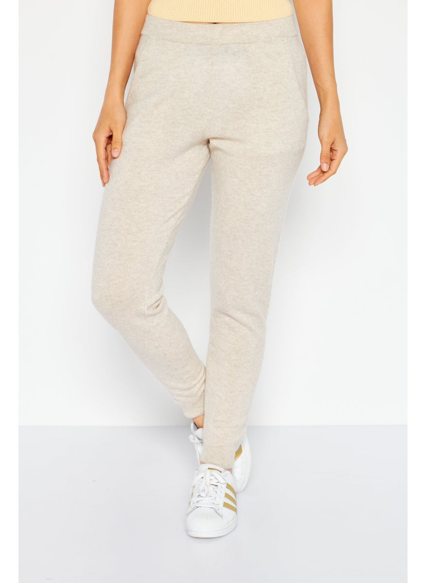 Etam Women Regular Fit Solid Pant, Beige  - Image 1