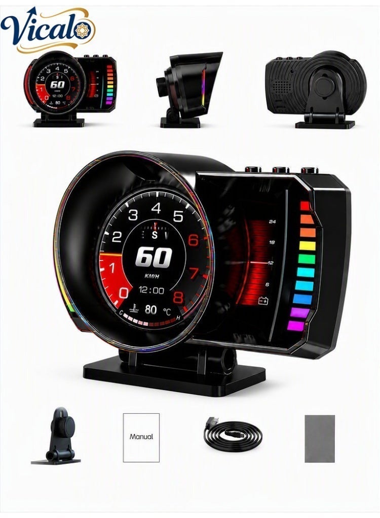 Vicalo OBD2 Gauge Head up Display for Cars, OBD+GPS Speedometer HUD with Gesture Induction Control, KMH/MPH Speed, RPM, Overspeed Alarm Works Great for 2008+ Vehicles - Image 1