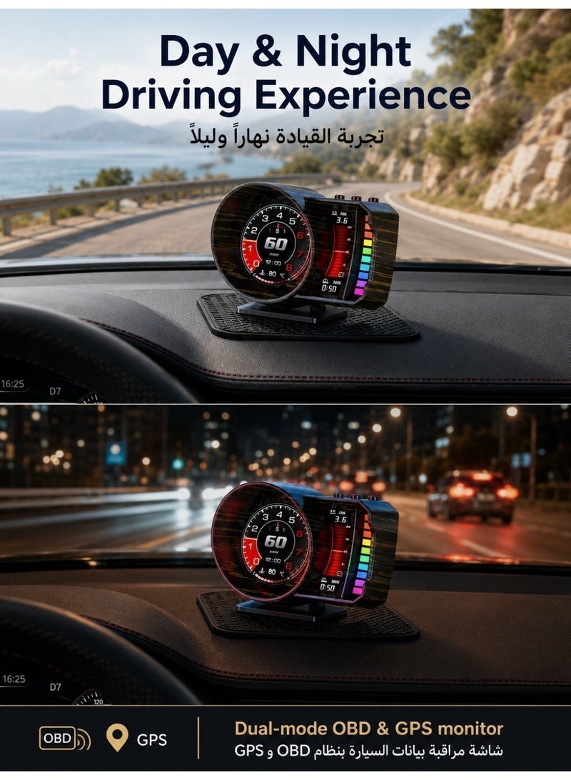 Vicalo OBD2 Gauge Head up Display for Cars, OBD+GPS Speedometer HUD with Gesture Induction Control, KMH/MPH Speed, RPM, Overspeed Alarm Works Great for 2008+ Vehicles - Image 5