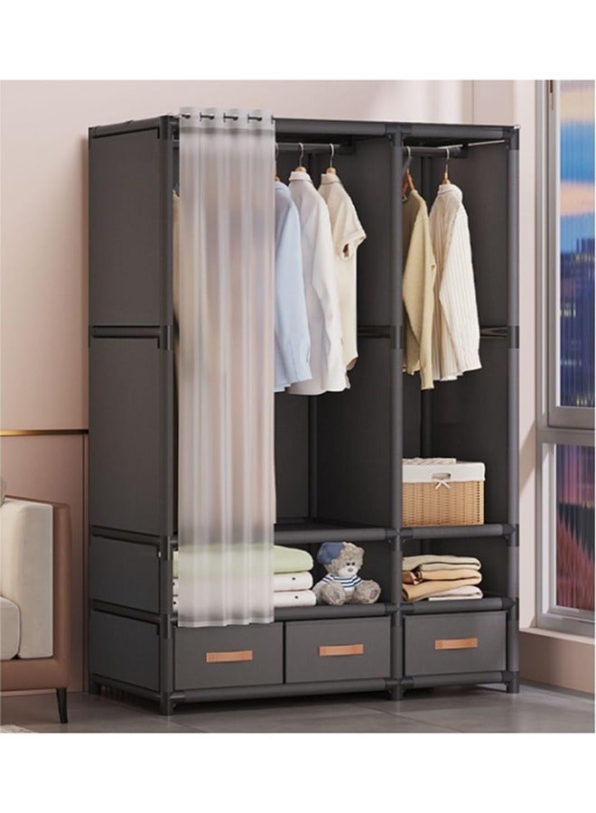 Arabest Portable Wardrobe Storage Cabinet With 3 Drawers, Hanging Wardrobe With Hanging Rod, Clothing Storage Cabinet With Curtains, Suitable For Living Room, Bedroom, Cloakroom, (black) - Image 1