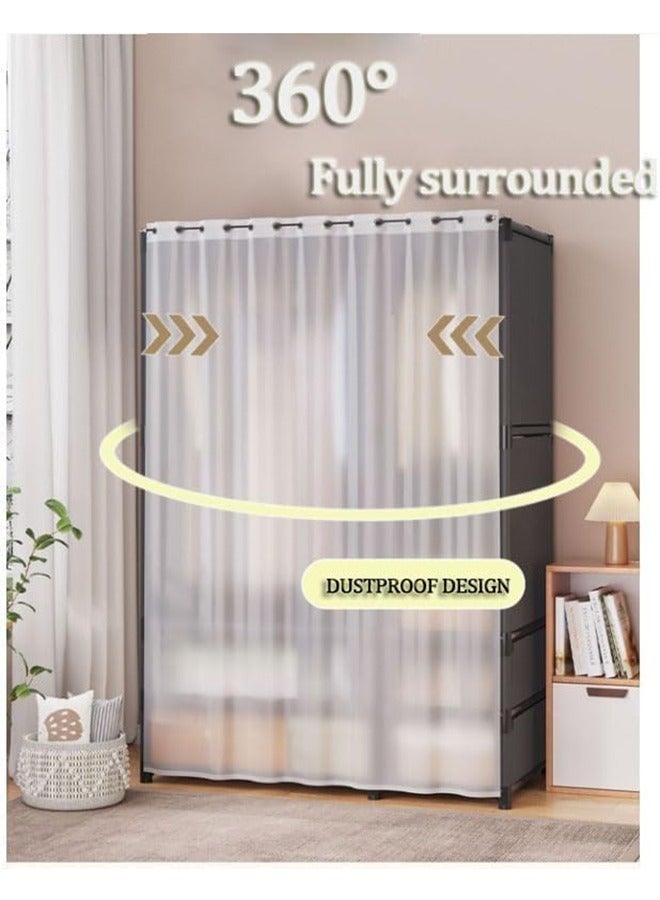 Arabest Portable Wardrobe Storage Cabinet With 3 Drawers, Hanging Wardrobe With Hanging Rod, Clothing Storage Cabinet With Curtains, Suitable For Living Room, Bedroom, Cloakroom, (black) - Image 5